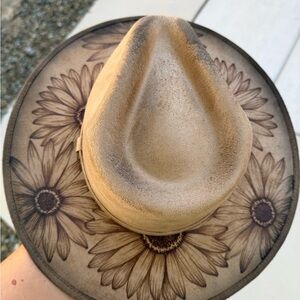Tan sunflower hat floral rancher hat boho cowgirl hat